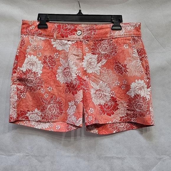 Isaac Mizrahi Flat Front Orange White Floral Shorts Size 8 - Picture 1 of 5